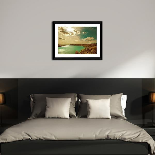Autumn River Side Landscape Canvas Wall Art-5 Horizontal-Gallery Wrap-22" x 12"-Tiaracle