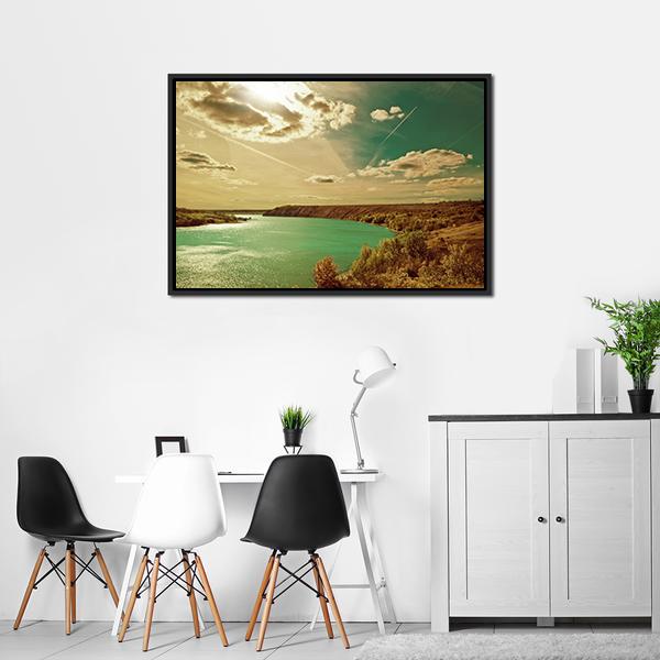Autumn River Side Landscape Canvas Wall Art-3 Horizontal-Gallery Wrap-25" x 16"-Tiaracle