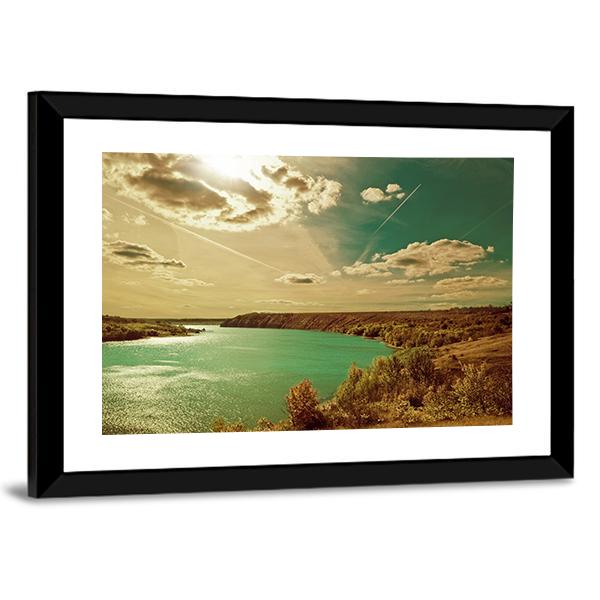Autumn River Side Landscape Canvas Wall Art-3 Horizontal-Gallery Wrap-25" x 16"-Tiaracle