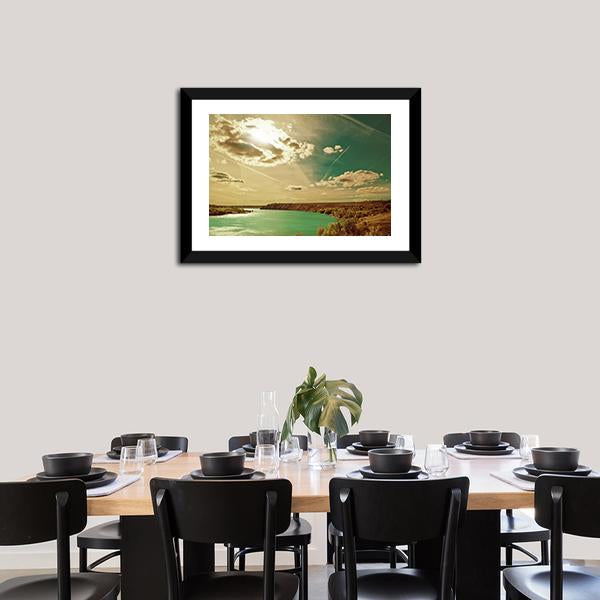 Autumn River Side Landscape Canvas Wall Art-3 Horizontal-Gallery Wrap-25" x 16"-Tiaracle