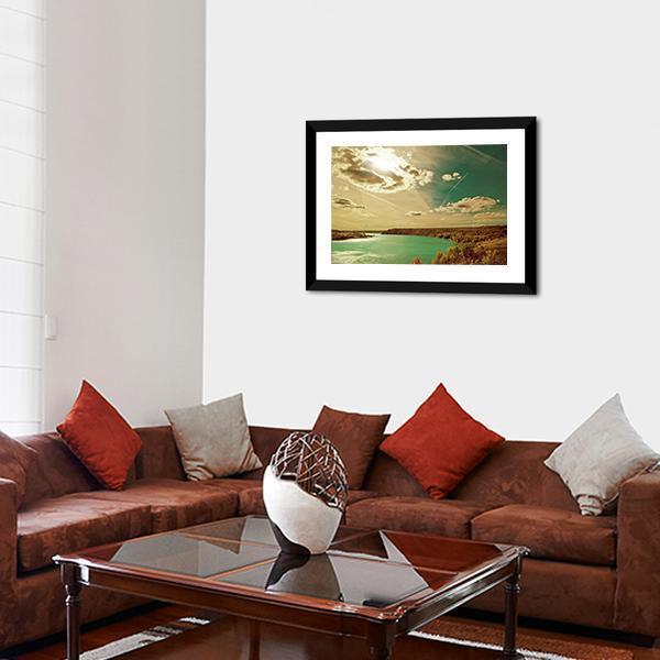 Autumn River Side Landscape Canvas Wall Art-3 Horizontal-Gallery Wrap-25" x 16"-Tiaracle