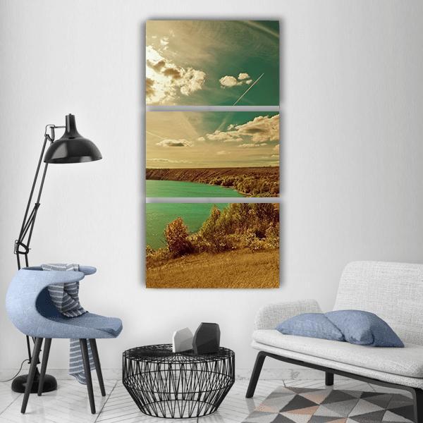 Autumn River Side Landscape Vertical Canvas Wall Art-3 Vertical-Gallery Wrap-12" x 25"-Tiaracle