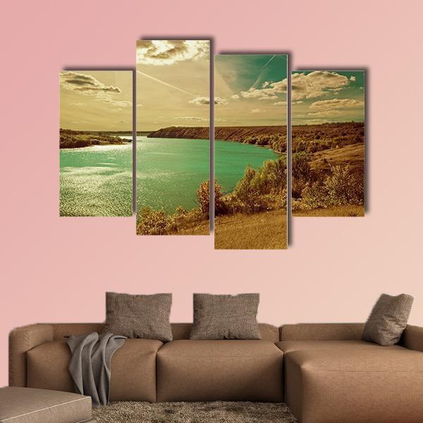 Autumn River Side Landscape Canvas Wall Art-4 Pop-Gallery Wrap-50" x 32"-Tiaracle