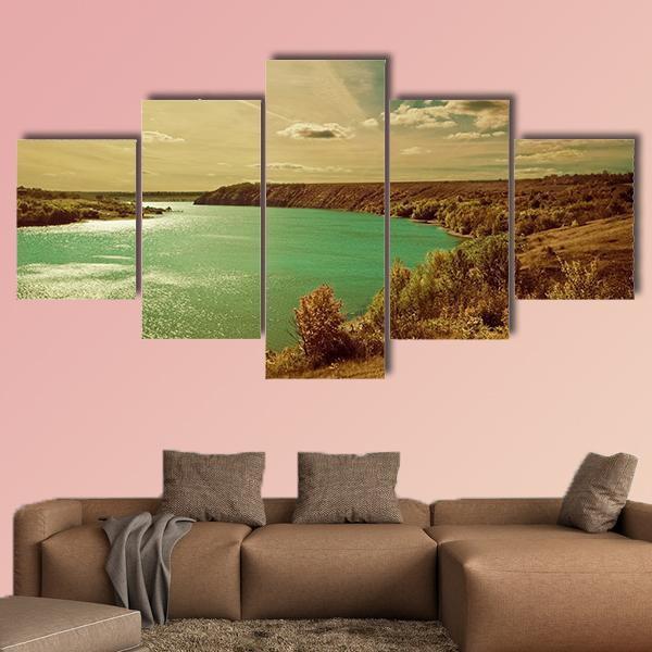 Autumn River Side Landscape Canvas Wall Art-5 Star-Gallery Wrap-62" x 32"-Tiaracle