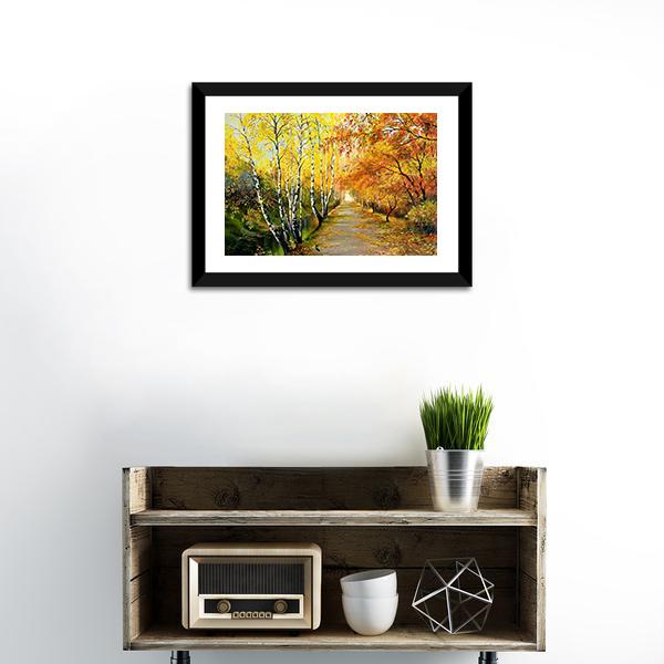 Autumn Road Along The Channel Canvas Wall Art-1 Piece-Framed Print-20" x 16"-Tiaracle