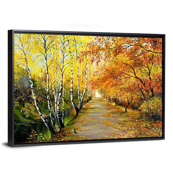 Autumn Road Along The Channel Canvas Wall Art-3 Horizontal-Gallery Wrap-25" x 16"-Tiaracle