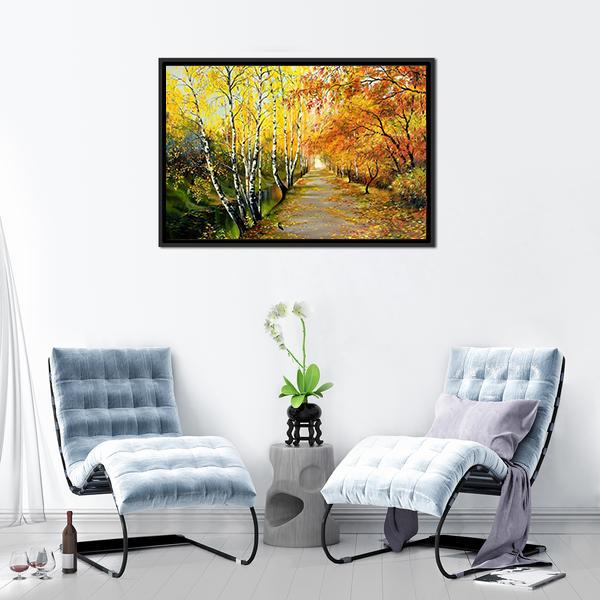 Autumn Road Along The Channel Canvas Wall Art-3 Horizontal-Gallery Wrap-25" x 16"-Tiaracle