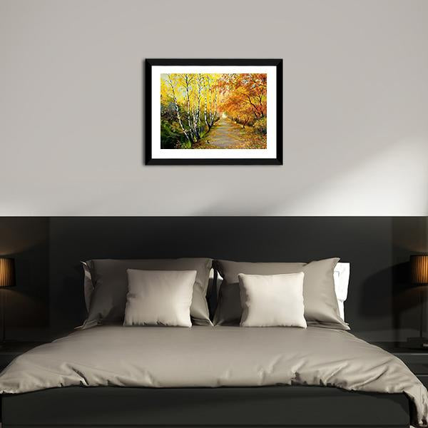 Autumn Road Along The Channel Canvas Wall Art-3 Horizontal-Gallery Wrap-25" x 16"-Tiaracle