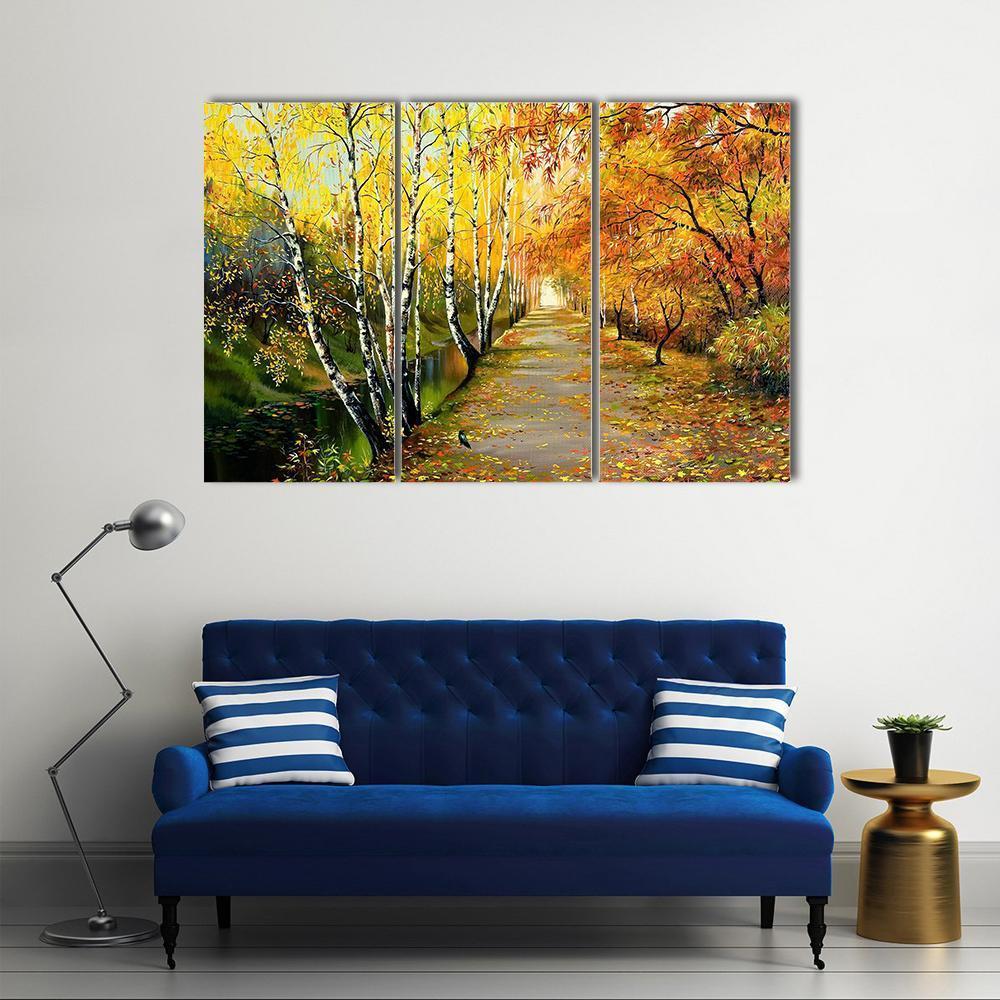 Autumn Road Along The Channel Canvas Wall Art-3 Horizontal-Gallery Wrap-37" x 24"-Tiaracle
