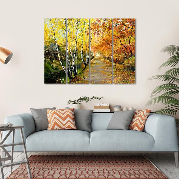 Autumn Road Along The Channel Canvas Wall Art-4 Horizontal-Gallery Wrap-34" x 24"-Tiaracle
