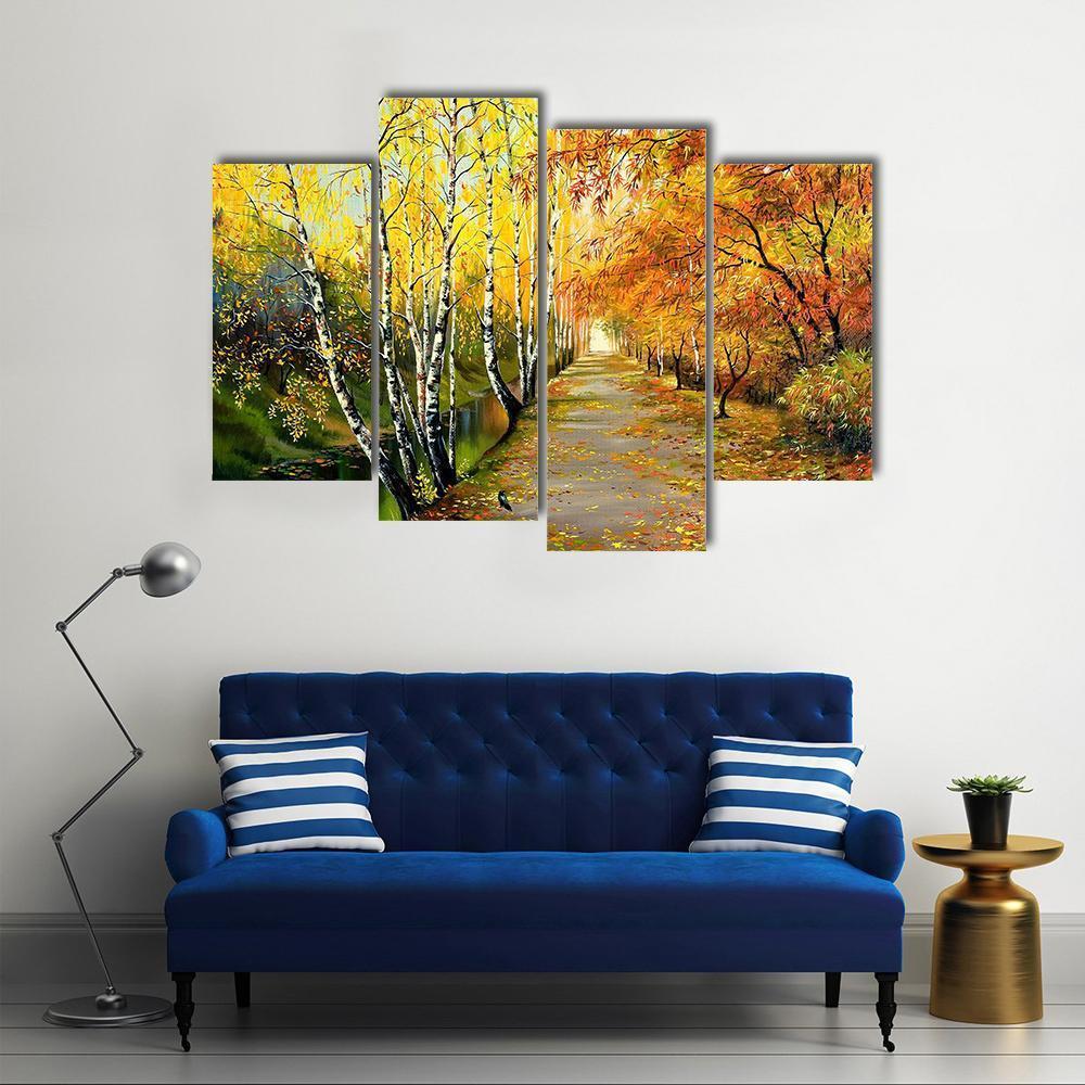 Autumn Road Along The Channel Canvas Wall Art-4 Pop-Gallery Wrap-50" x 32"-Tiaracle