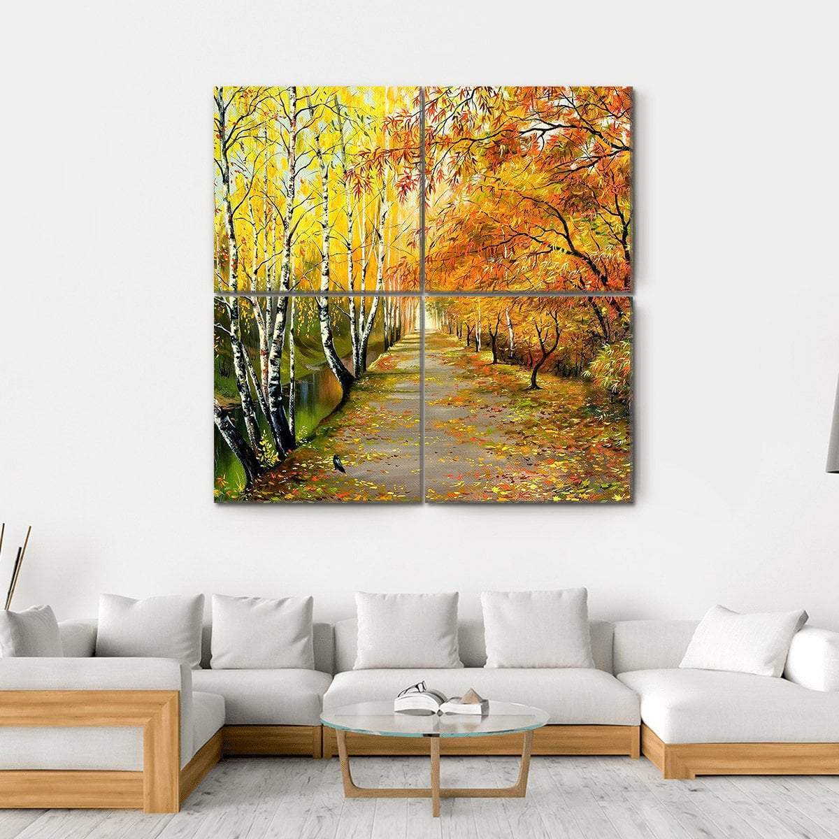 Autumn Road Along The Channel Canvas Wall Art-4 Square-Gallery Wrap-17" x 17"-Tiaracle