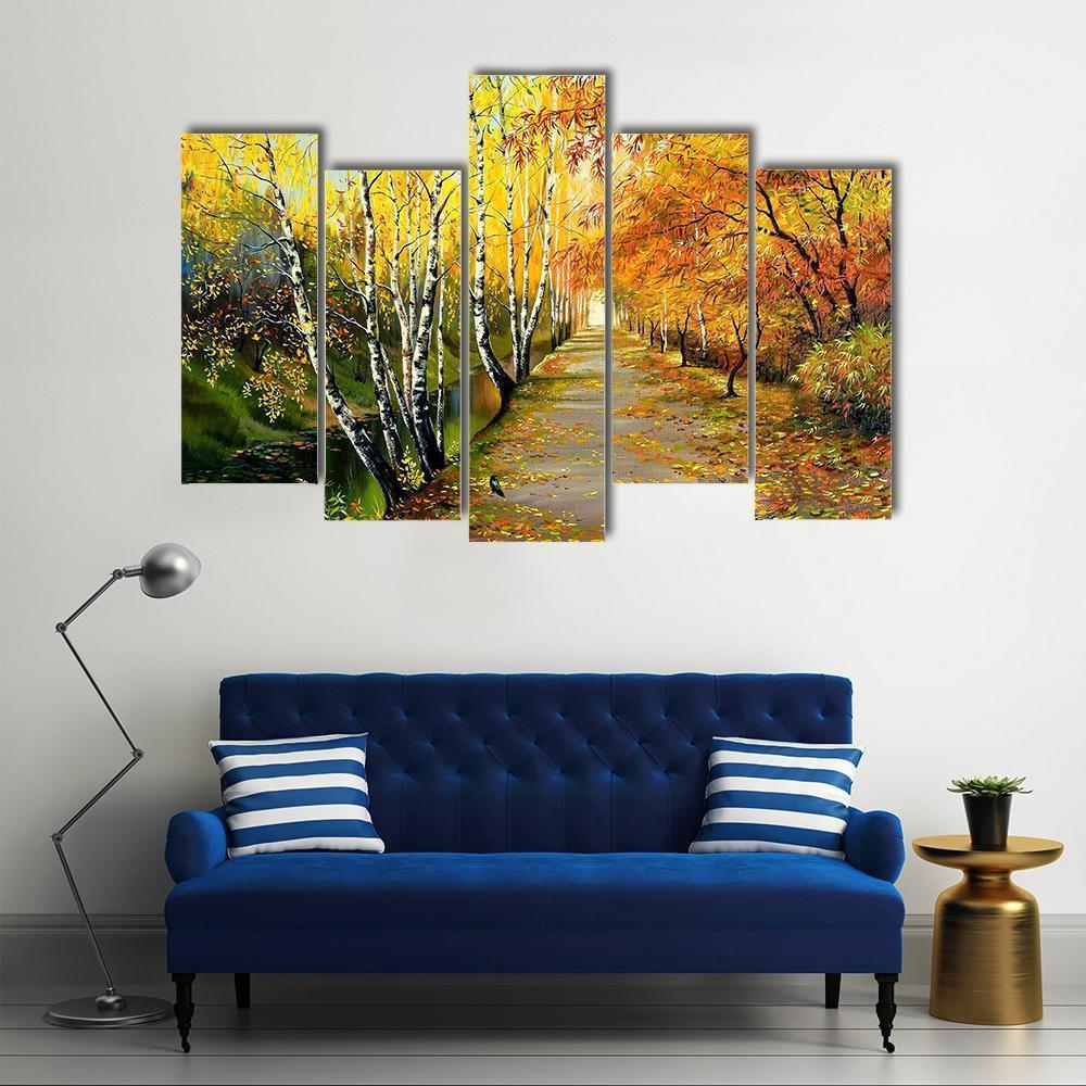 Autumn Road Along The Channel Canvas Wall Art-5 Pop-Gallery Wrap-47" x 32"-Tiaracle