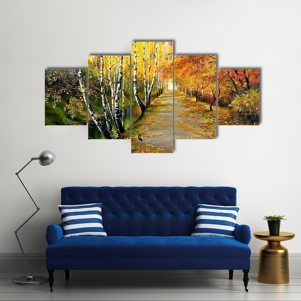 Autumn Road Along The Channel Canvas Wall Art-5 Star-Gallery Wrap-62" x 32"-Tiaracle