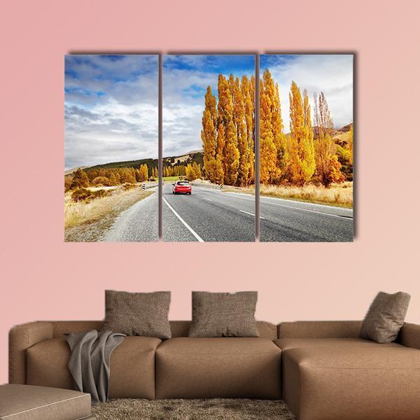 Autumn Road New Zealand Canvas Wall Art-3 Horizontal-Gallery Wrap-37" x 24"-Tiaracle