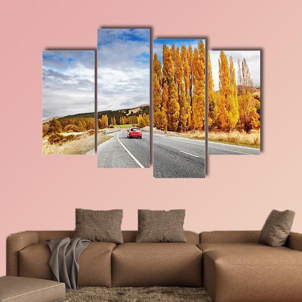 Autumn Road New Zealand Canvas Wall Art-4 Pop-Gallery Wrap-50" x 32"-Tiaracle