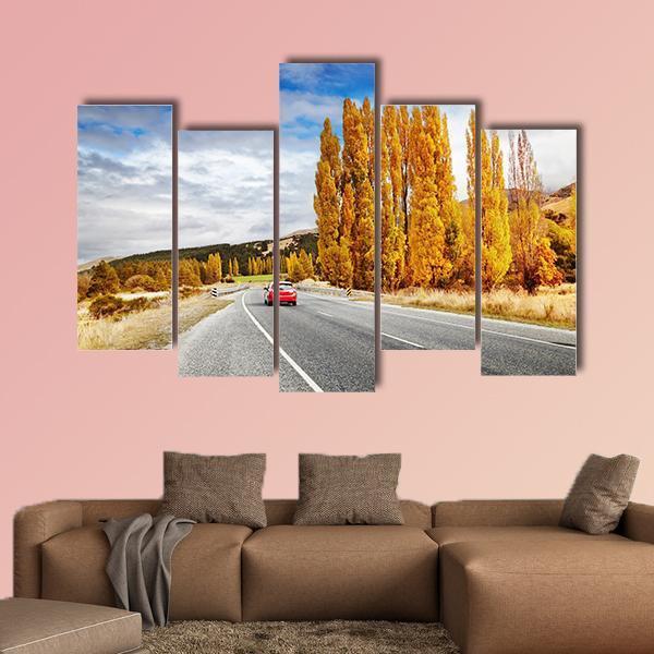 Autumn Road New Zealand Canvas Wall Art-5 Pop-Gallery Wrap-47" x 32"-Tiaracle