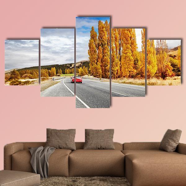 Autumn Road New Zealand Canvas Wall Art-5 Star-Gallery Wrap-62" x 32"-Tiaracle