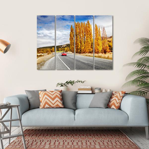 Autumn Road New Zealand Canvas Wall Art-4 Horizontal-Gallery Wrap-34" x 24"-Tiaracle