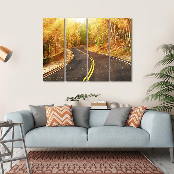 Autumn Scene With Road Canvas Wall Art-4 Horizontal-Gallery Wrap-34" x 24"-Tiaracle