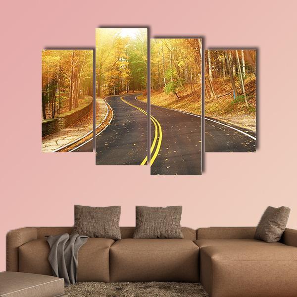 Autumn Scene With Road Canvas Wall Art-4 Pop-Gallery Wrap-50&quot; x 32&quot;-Tiaracle