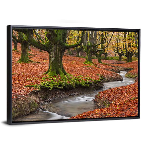 Autumn Season In Forest Canvas Wall Art-3 Horizontal-Gallery Wrap-25&quot; x 16&quot;-Tiaracle