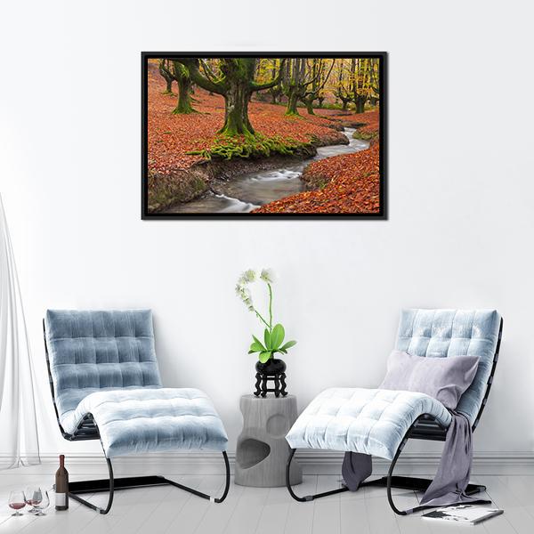 Autumn Season In Forest Canvas Wall Art-5 Horizontal-Gallery Wrap-22" x 12"-Tiaracle