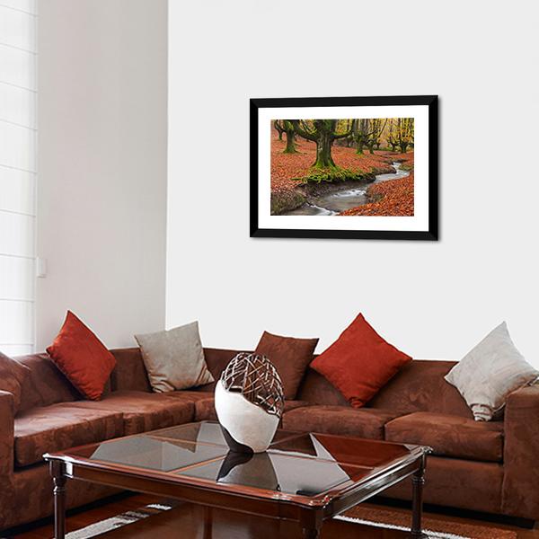 Autumn Season In Forest Canvas Wall Art-3 Horizontal-Gallery Wrap-25&quot; x 16&quot;-Tiaracle