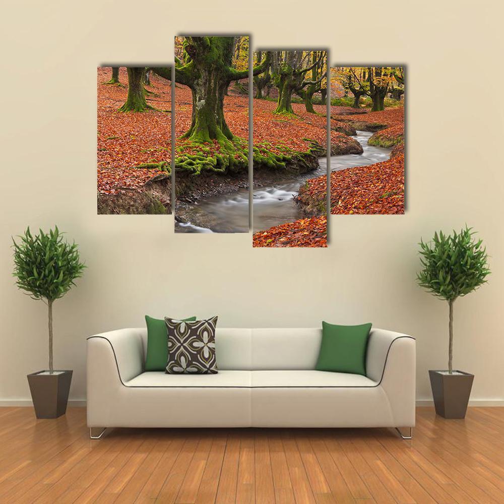 Autumn Season In Forest Canvas Wall Art-4 Pop-Gallery Wrap-50&quot; x 32&quot;-Tiaracle