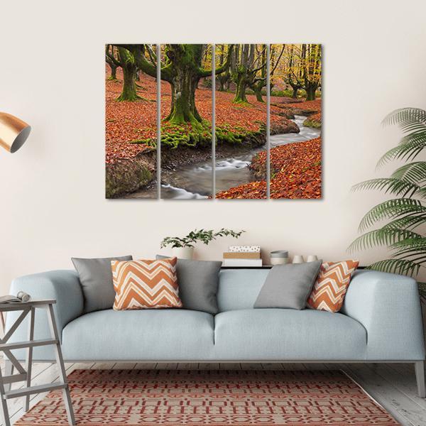Autumn Season In Forest Canvas Wall Art-4 Horizontal-Gallery Wrap-34" x 24"-Tiaracle