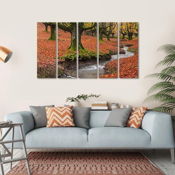 Autumn Season In Forest Canvas Wall Art-5 Horizontal-Gallery Wrap-22" x 12"-Tiaracle