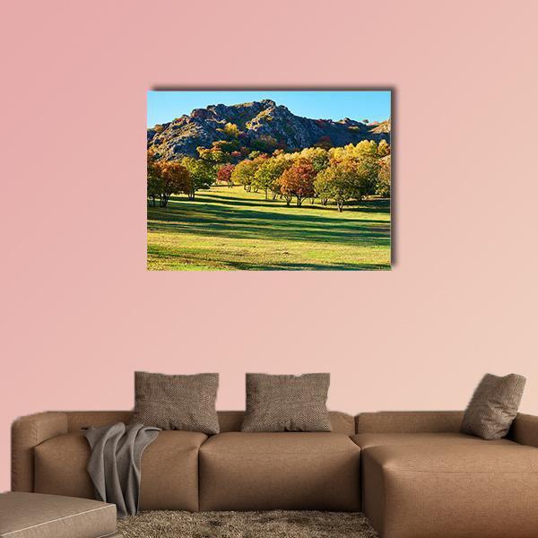 Autumn Steppe Sun Setting Canvas Wall Art-1 Piece-Gallery Wrap-48" x 32"-Tiaracle