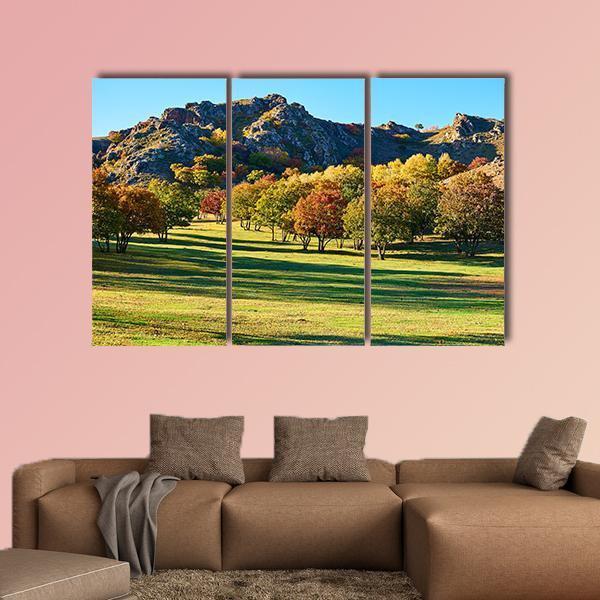 Autumn Steppe Sun Setting Canvas Wall Art-3 Horizontal-Gallery Wrap-37" x 24"-Tiaracle