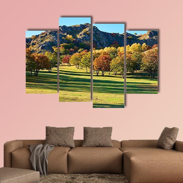 Autumn Steppe Sun Setting Canvas Wall Art-4 Pop-Gallery Wrap-50" x 32"-Tiaracle