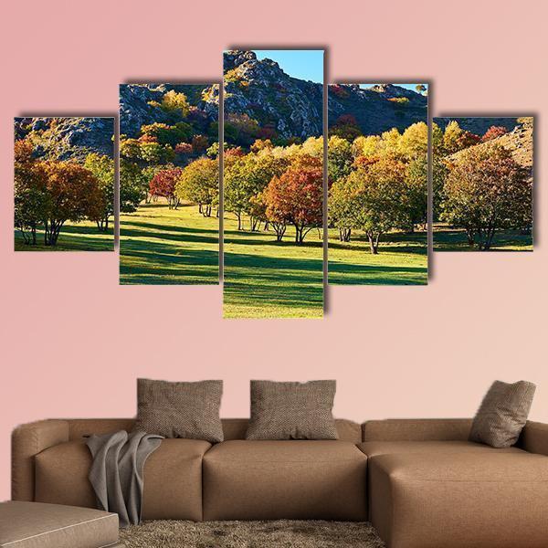 Autumn Steppe Sun Setting Canvas Wall Art-4 Pop-Gallery Wrap-50" x 32"-Tiaracle