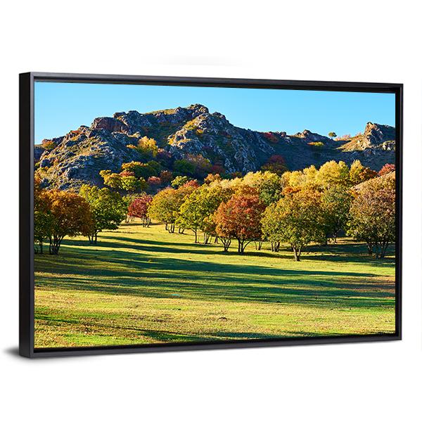 Autumn Steppe Sun Setting Canvas Wall Art-3 Horizontal-Gallery Wrap-25" x 16"-Tiaracle