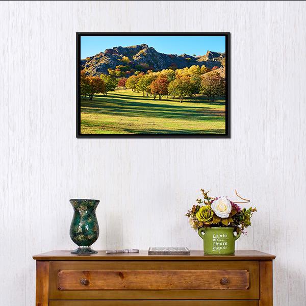Autumn Steppe Sun Setting Canvas Wall Art-1 Piece-Floating Frame-24" x 16"-Tiaracle
