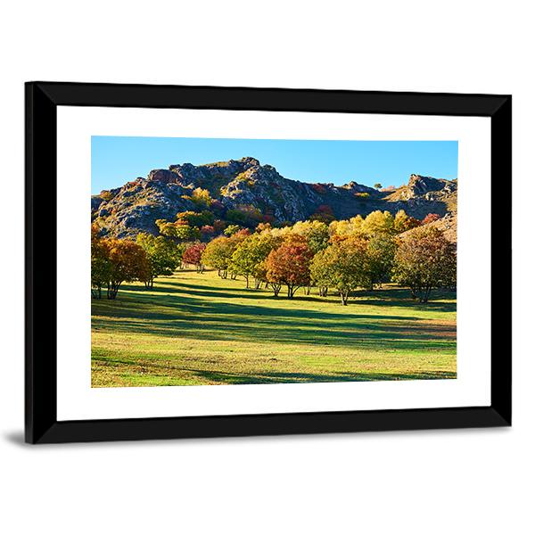 Autumn Steppe Sun Setting Canvas Wall Art-3 Horizontal-Gallery Wrap-25" x 16"-Tiaracle