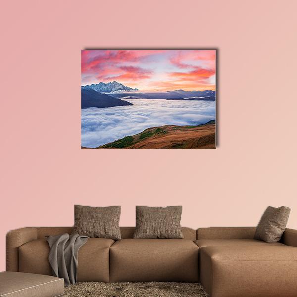 Sunrise At Mt Tetnuld Canvas Wall Art-1 Piece-Gallery Wrap-48" x 32"-Tiaracle