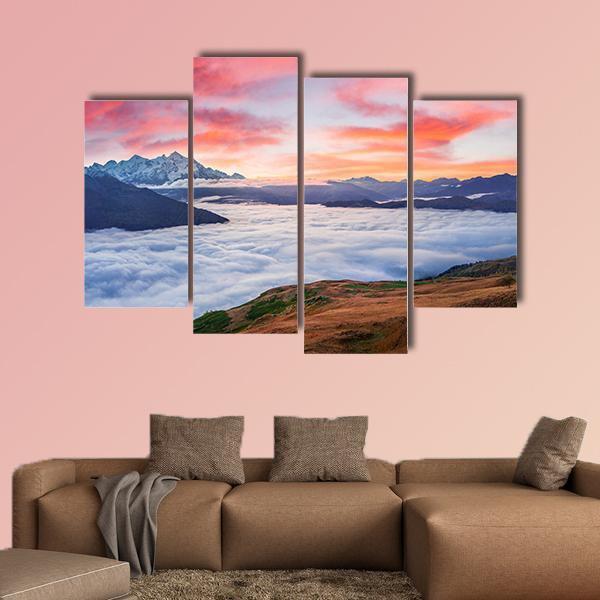Sunrise At Mt Tetnuld Canvas Wall Art-4 Pop-Gallery Wrap-50" x 32"-Tiaracle
