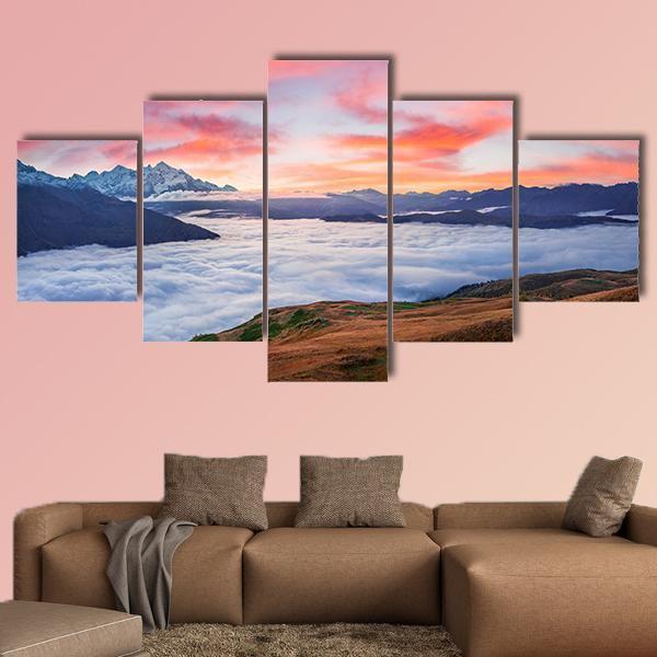 Sunrise At Mt Tetnuld Canvas Wall Art-5 Star-Gallery Wrap-62" x 32"-Tiaracle