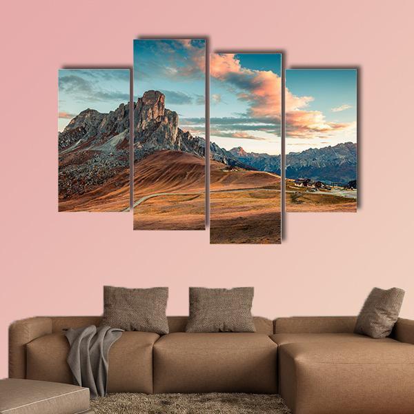 Autumn Sunrise In Dolomite Alps Canvas Wall Art-4 Pop-Gallery Wrap-50" x 32"-Tiaracle