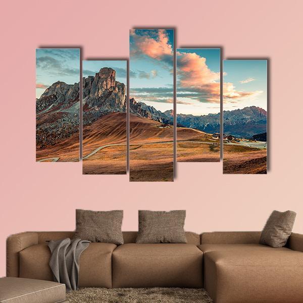 Autumn Sunrise In Dolomite Alps Canvas Wall Art-5 Pop-Gallery Wrap-47" x 32"-Tiaracle