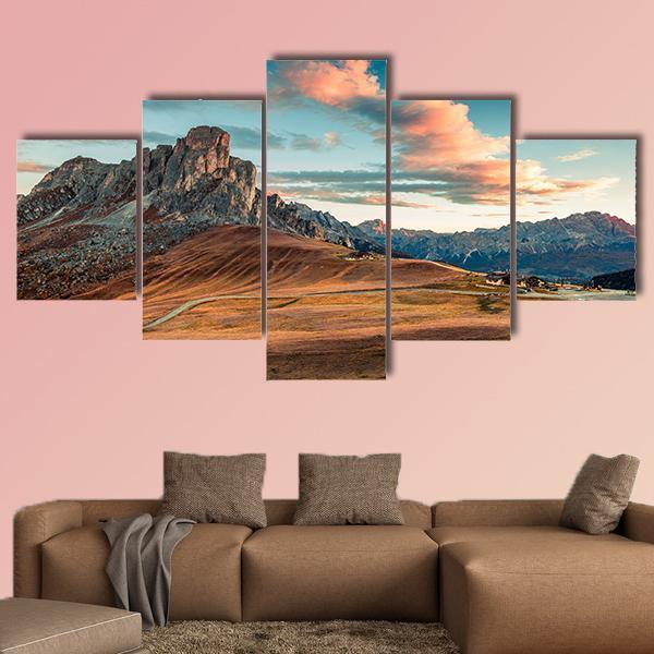 Autumn Sunrise In Dolomite Alps Canvas Wall Art-5 Star-Gallery Wrap-62" x 32"-Tiaracle