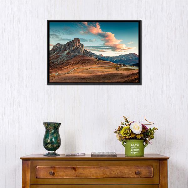 Autumn Sunrise In Dolomite Alps Canvas Wall Art-1 Piece-Floating Frame-24" x 16"-Tiaracle