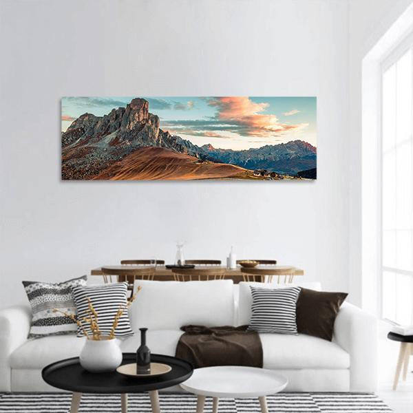 Autumn Sunrise In Dolomite Alps Panoramic Canvas Wall Art-1 Piece-36" x 12"-Tiaracle