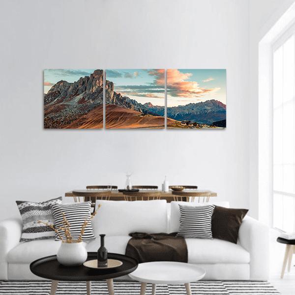 Autumn Sunrise In Dolomite Alps Panoramic Canvas Wall Art-3 Piece-25" x 08"-Tiaracle