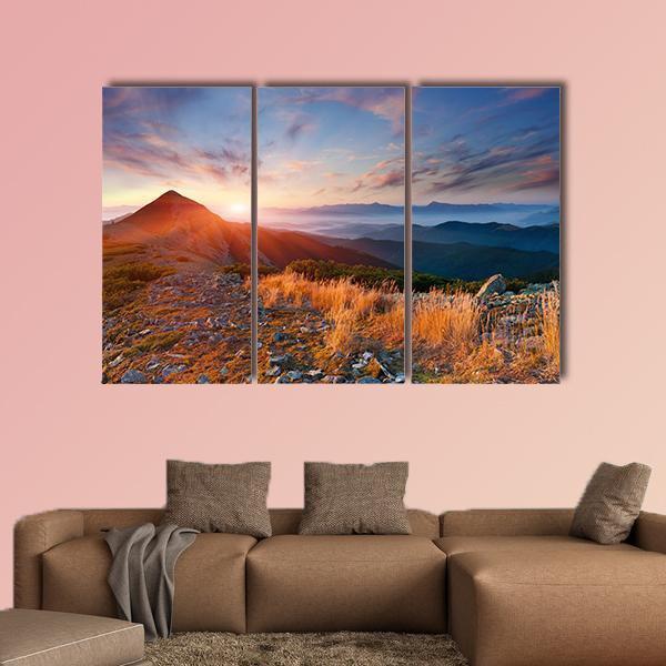 Autumn Sunrise Over Mountains Canvas Wall Art-3 Horizontal-Gallery Wrap-37&quot; x 24&quot;-Tiaracle