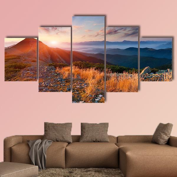 Autumn Sunrise Over Mountains Canvas Wall Art-5 Star-Gallery Wrap-62" x 32"-Tiaracle