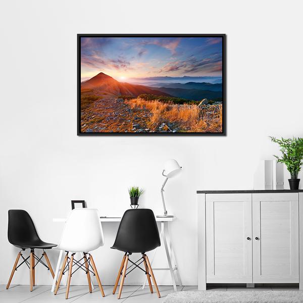 Autumn Sunrise Over Mountains Canvas Wall Art-3 Horizontal-Gallery Wrap-25&quot; x 16&quot;-Tiaracle